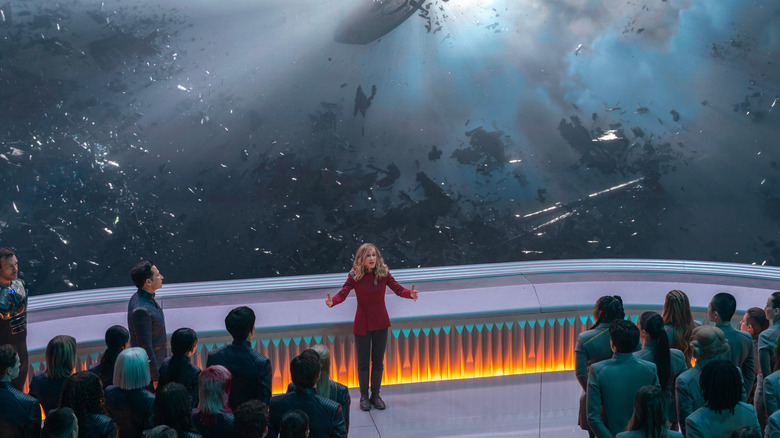 Nahla Ake giving a speech about space debris in Star Trek: Starfleet Academy (2026)