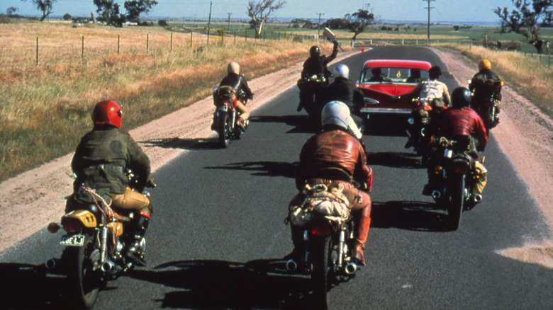 Men on motorcycles in Mad Max (1979)