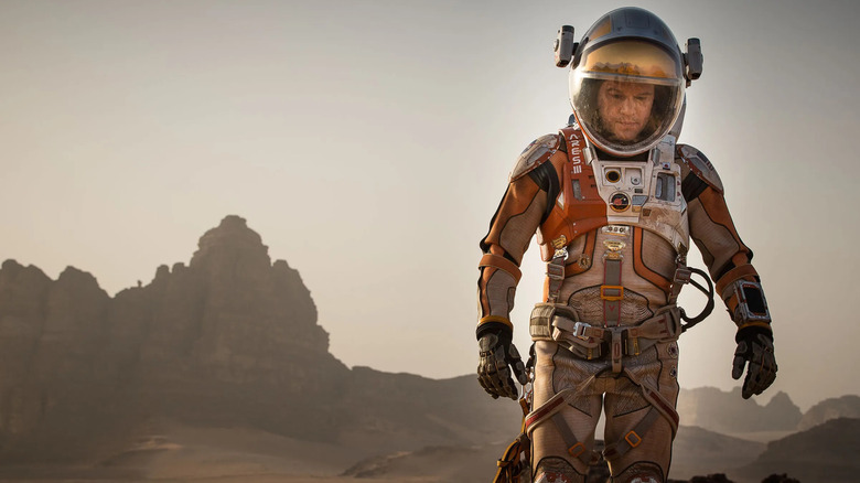 Mark in his spacesuit on Mars in The Martian
