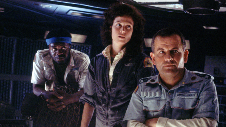 Parker, Ripley, and Ash aboard the Nostromo in "Alien" (1979)