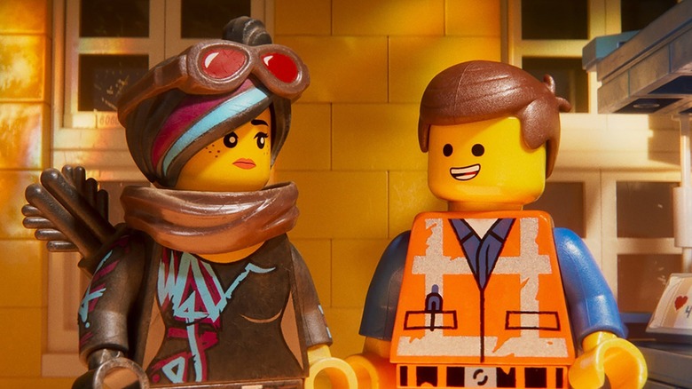 Wyldstyle and Emmett chatting in 