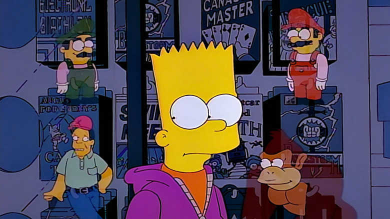 Bart surrounded by video game characters on The Simpsons