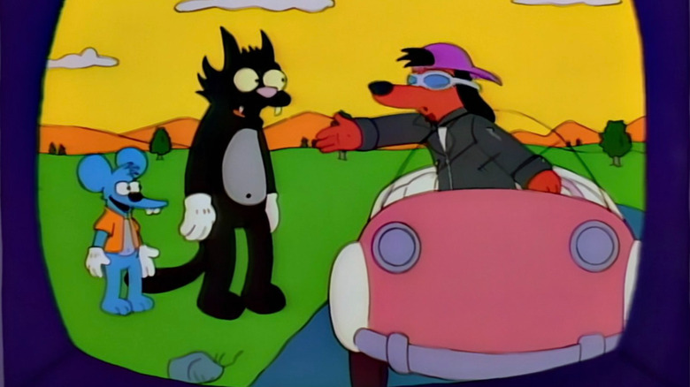 Poochie in a car beside Itchy and Scratchy on The Simpsons