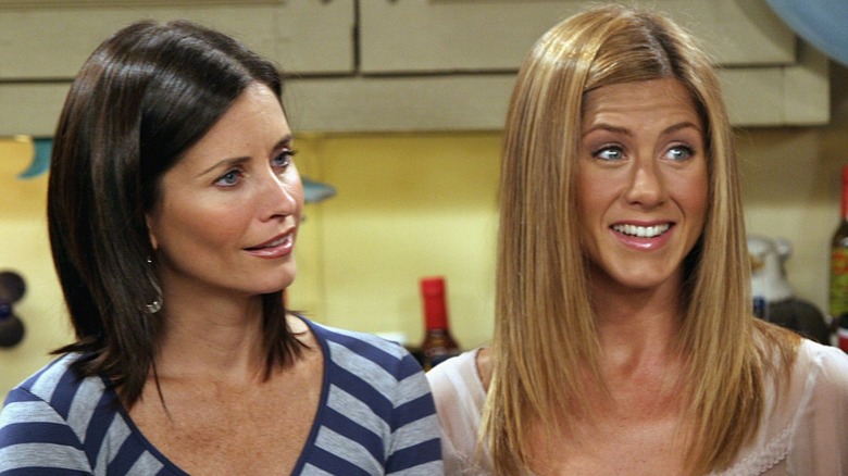 Monica and Rachel looking surprised in Friends