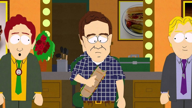 Jared Fogle holding a sandwich on "South Park"