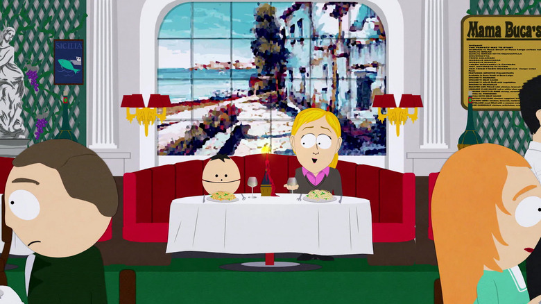 Ike at a restaurant with his teacher on "South Park"