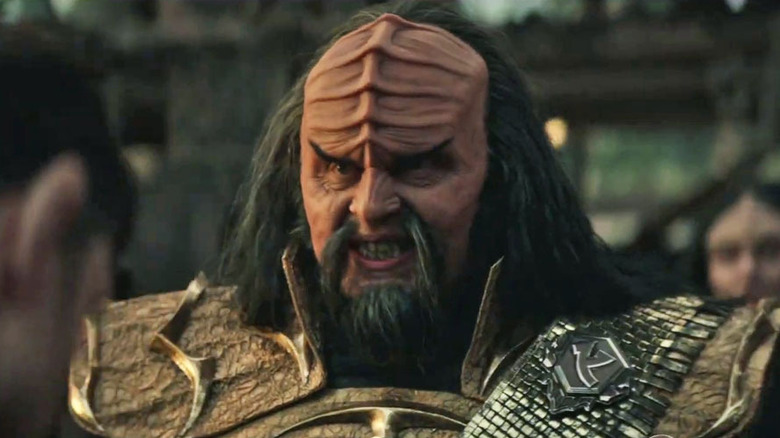 A Klingon sneers in Star Trek: Strange New Worlds