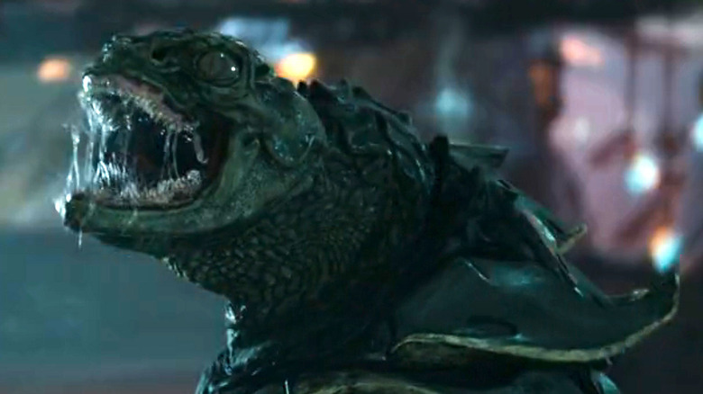 A Gorn screams with saliva-filled, sharp teeth in Star Trek: Strange New Worlds