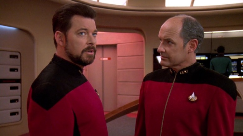 Pressman and Riker on the bridge in Star Trek: The Next Generation