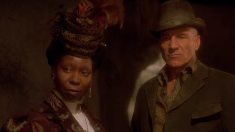 Picard and Guinan in 19th century clothing in Star Trek: The Next Generation