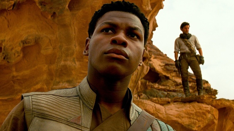 Finn striking a heroic pose in "The Rise of Skywalker" (2019)