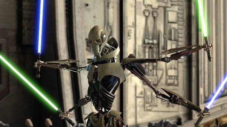 General Grievous holding four lightsabers in Star Wars: Episode III -- Revenge of the Sith