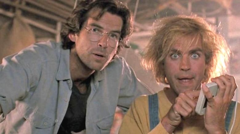 Lawrence and Jobe with their mouths open in "The Lawnmower Man"