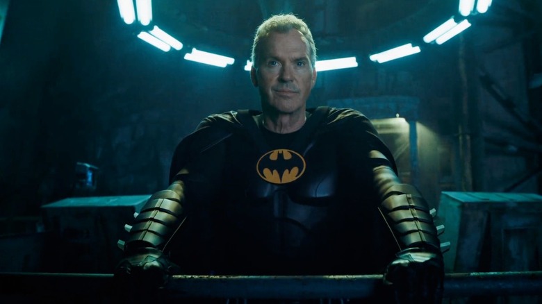 Michael Keaton's Batman preparing to utter a famous catchphrase in The Flash (2023)