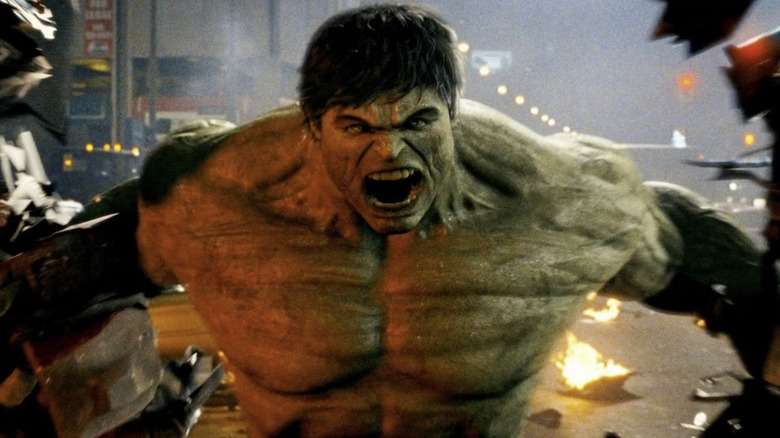 The Hulk growling after tearing debris in half in "The Incredible Hulk" (2008)