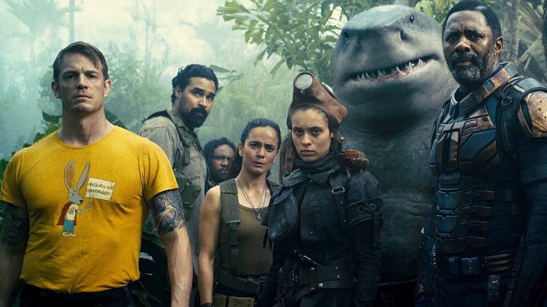 Rick Flag Jr., Sol Soria, Ratcatcher 2, King Shark, Bloodsport and the rest in the jungle in "The Suicide Squad" (2021)