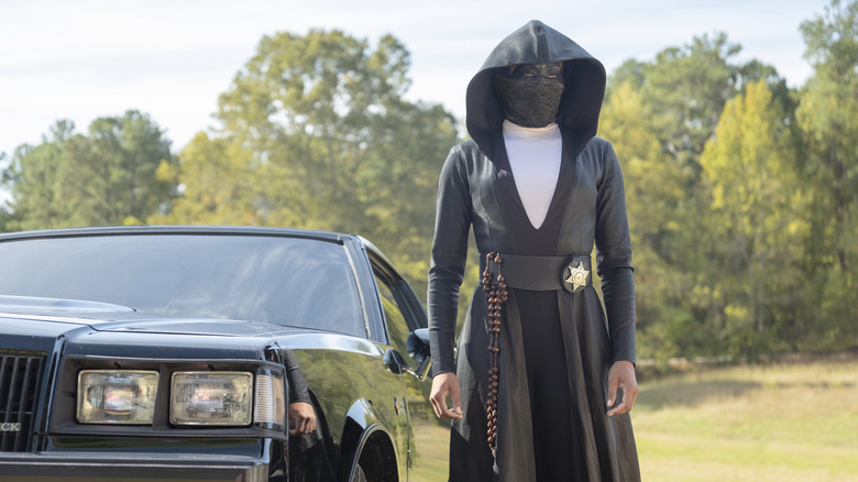 Angela Abar wearing a hood and mask on Watchmen