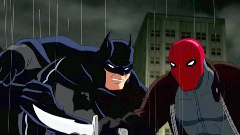 Red Hood and Batman fighting