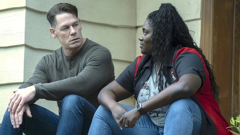 Chris and Leota talking outside in Peacemaker Season 2