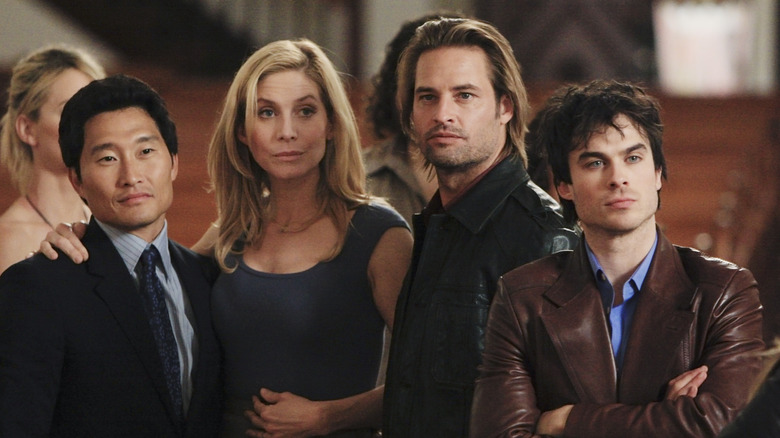 Jin-Soo Kwon, Juliet, James, and Boone standing together in Lost