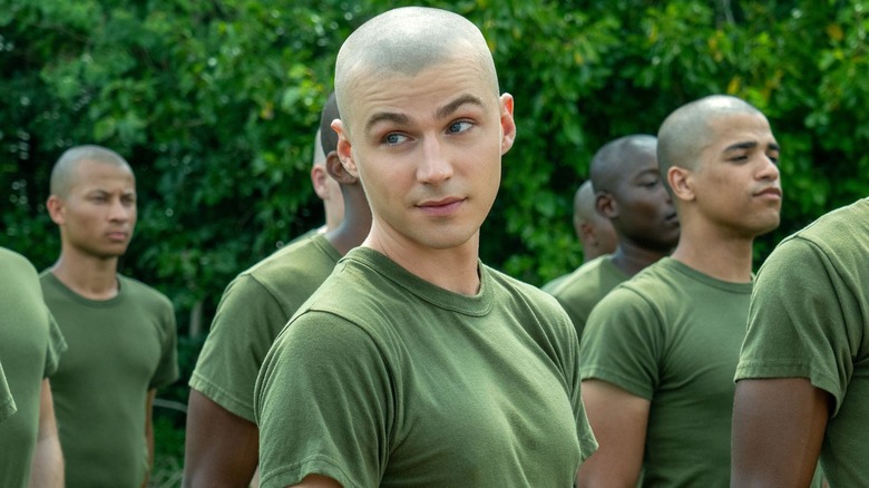 Cameron smirking at boot camp in Boots