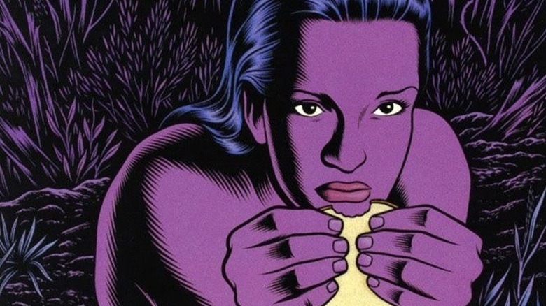 Purple lady eating a sandwich in Black Hole #3