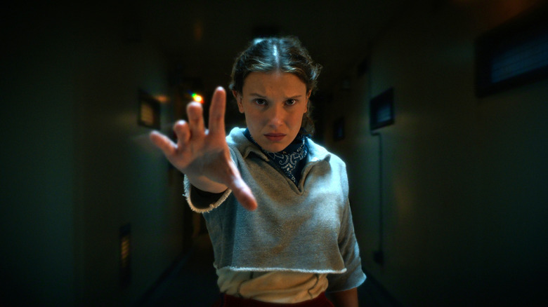 Eleven using her psychic powers in Stranger Things