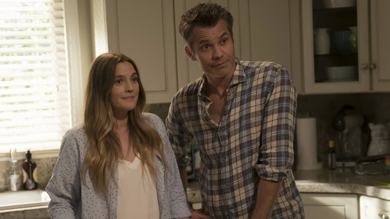 Sheila and Joel looking normal in the kitchen on Santa Clarita Diet