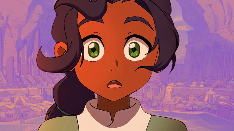 Close-up of Nisha looking shocked with Ellora in the background in Avatar: Seven Havens (2026)