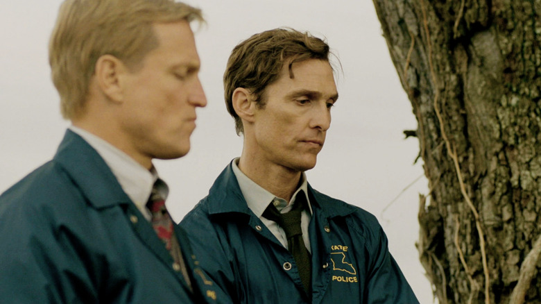 Marty and Rust looking at a tree on True Detective