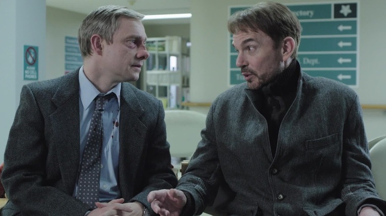 Malvo talks to Nygaard in a hospital waiting room in Fargo