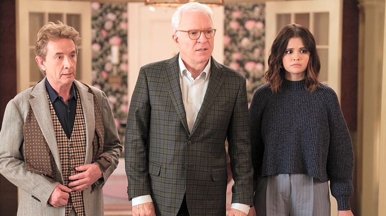 Oliver, Charles, and Mabel looking confused in Only Murders in the Building