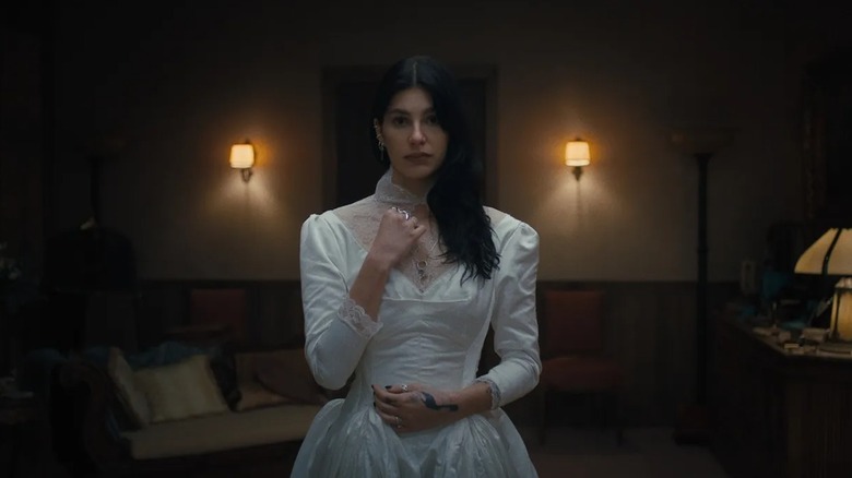 Rachel in her wedding dress in Something Very Bad is Going to Happen