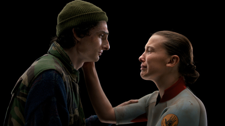 Mike looking into Eleven's eyes on Stranger Things
