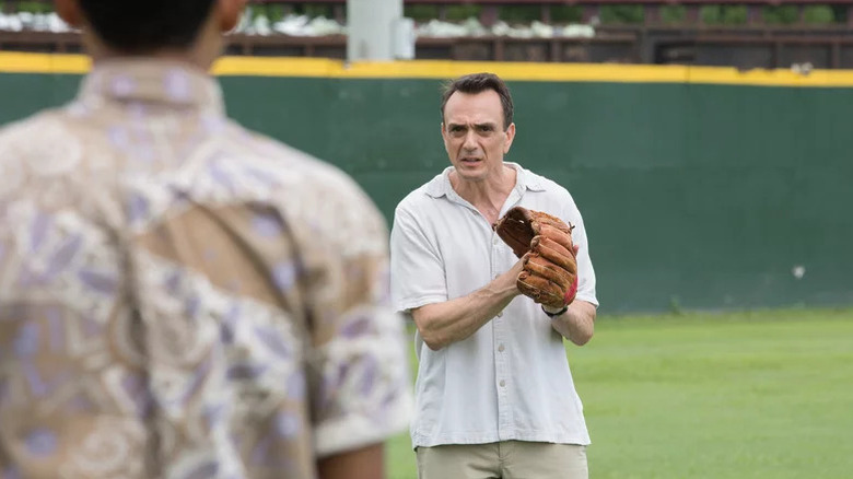 Jim Brockmire with a catcher's mitt on Brockmire
