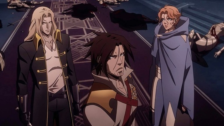 Richter flanked by Alucard and Sypha in Castlevania (2017)