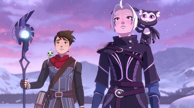 Callum and Rayla standing side by side looking nervous in The Dragon Prince (2018)
