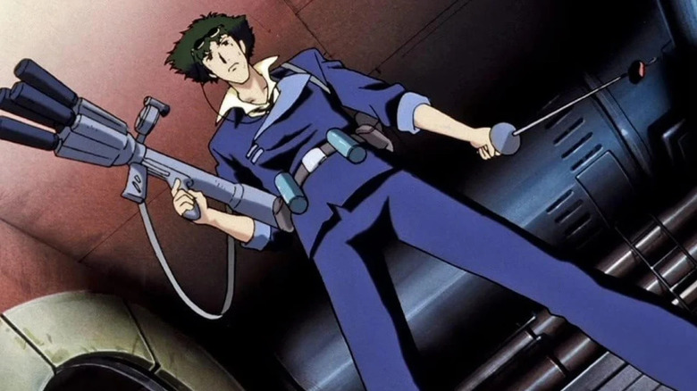 Spike Spiegel holding a gun and sword on Cowboy Bebop