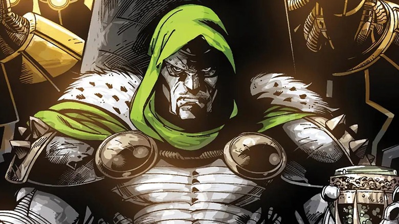 The comics version of Doctor Doom clutching a drink