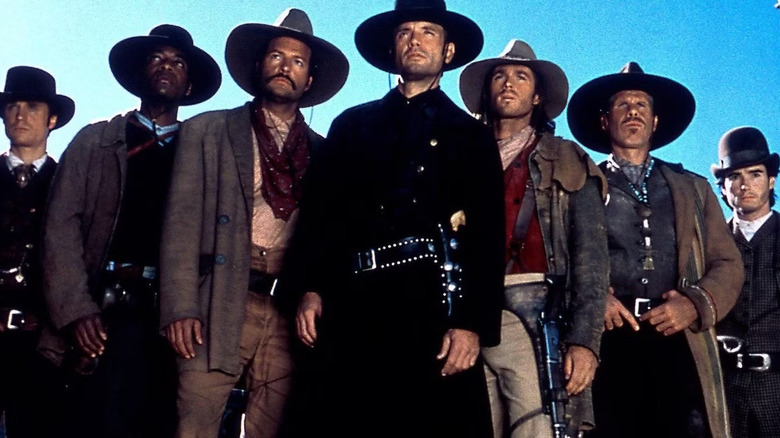 The seven look skyward in "The Magnificent Seven"