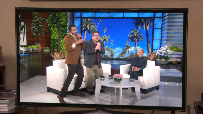 Campbell and Pemberton dancing on Ellen on a TV on The Big Bang Theory