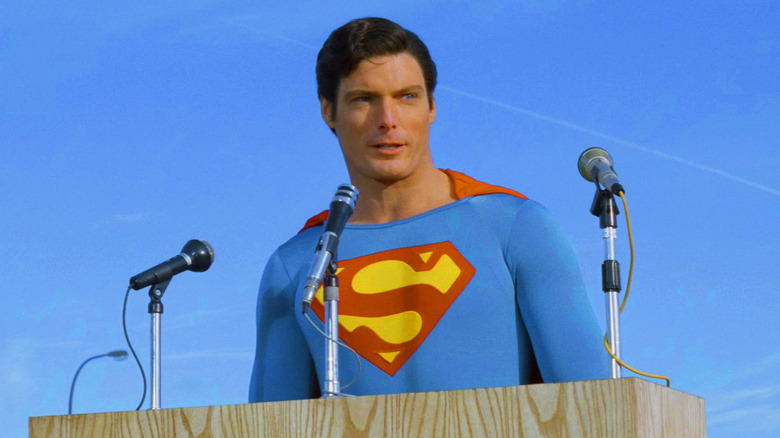 Superman speaking at podium in Superman IV: The Quest for Peace (1987)