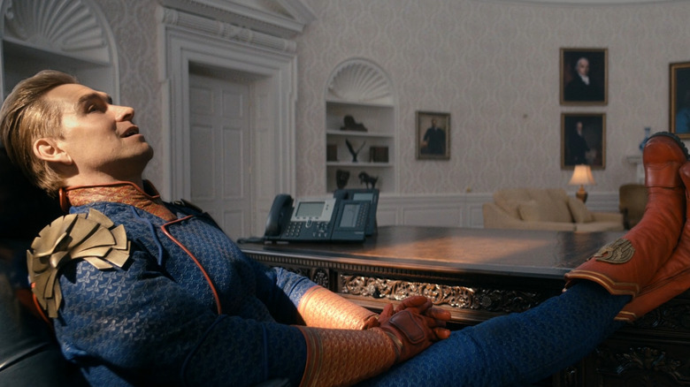 Homelander sitting at the president's desk in the Oval Office in "The Boys" (2019)