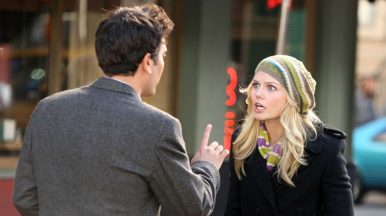 Zoey in a hat yelling at Ted on the street in How I Met Your Mother