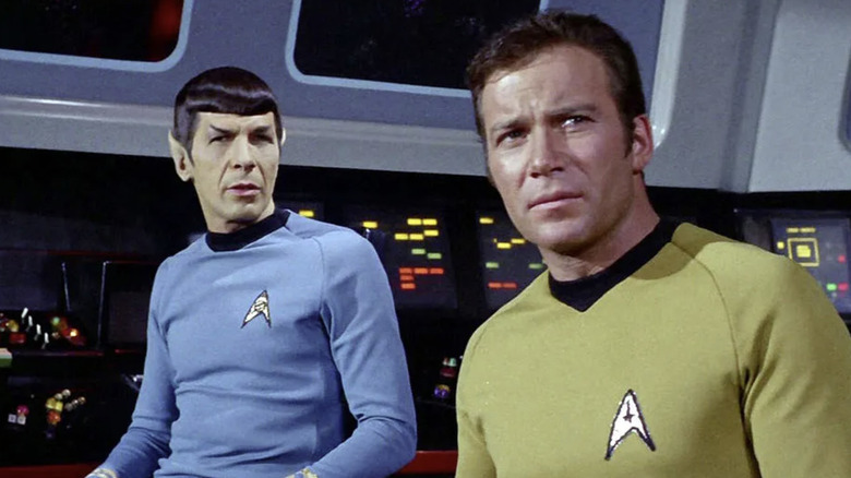 Mr. Spock and Captain Kirk on the bridge in 