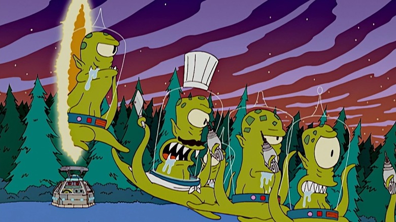 A bunch of aliens emerge from a portal in Treehouse of Horror XVIII (2007)