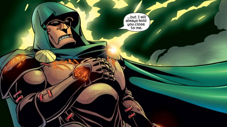 Doom standing with glowing sigils on his armor
