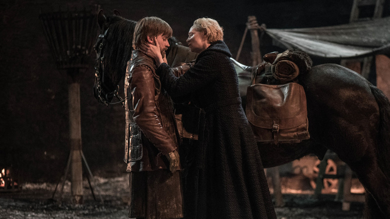 Brienne caressing Jaime's face on Game of Thrones