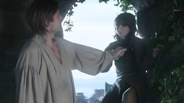 Jaime pushing Bran out of a window on Game of Thrones