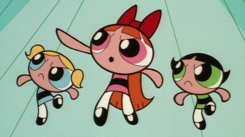 Blossom Bubbles and Buttercup flying